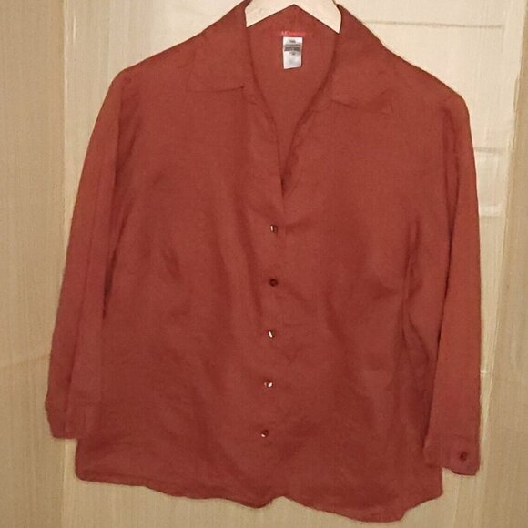 Anne Klein Plus Brick Red Linen 3/4 Sleeve Button Down 18W - Picture 1 of 5